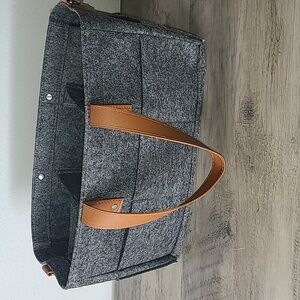 Gray Felt Tote with Tan Handles